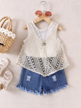 Young Girl Casual Irregular Vest And Shorts 3pcs Vacation Style Fashion Outfit